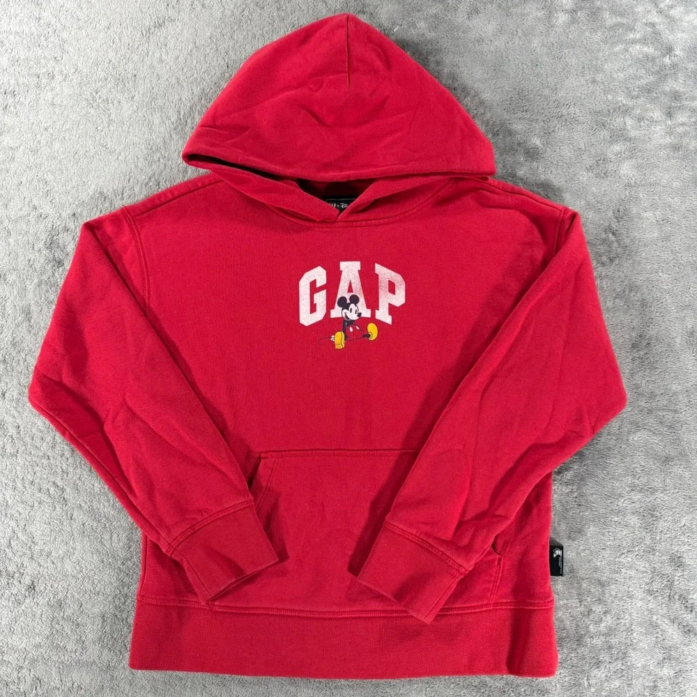 GAP x Disney Hoodie Kids Large Red Excellent Mickey Mouse Pullover Sweatshirt